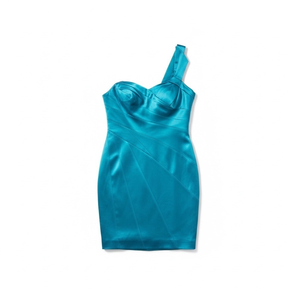 Jovani asymmetrical silk Teal formal mini Dress size 14